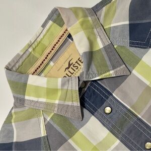 Hollister Men's Green Plaid Western‎ Cowboy Pearl Snap Size M Shirt Excellent